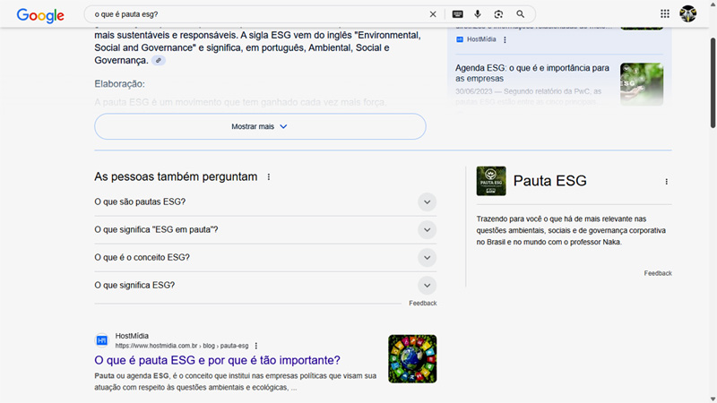 SERP - busca orgânica "pauta ESG"