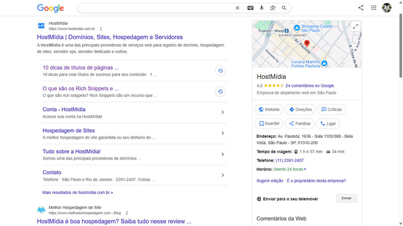 Rich snippet da HostM&iacute;dia