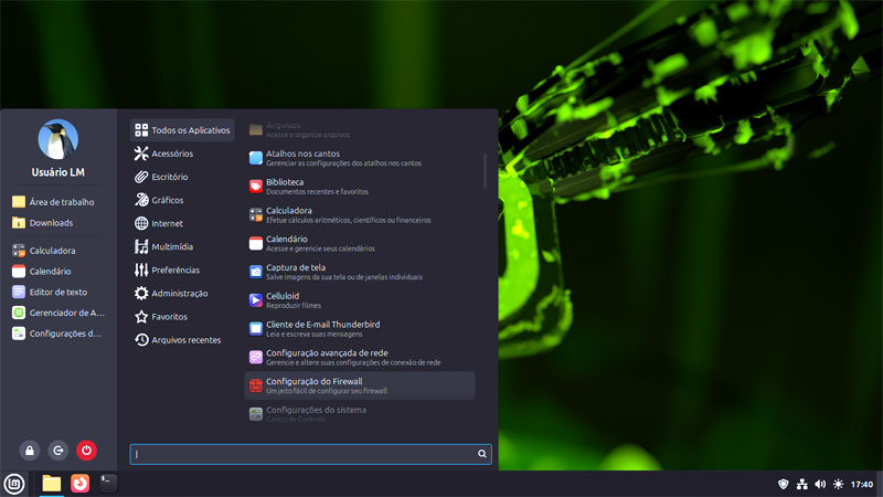 Menu iniciar no Linux Mint