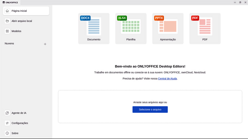 Tela inicial do Onlyoffice