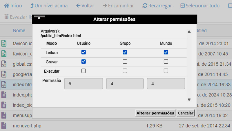 Permissionamento no gerenciador de arquivos