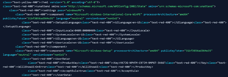 Exemplo de arquivo de respostas XML - unattend.xml