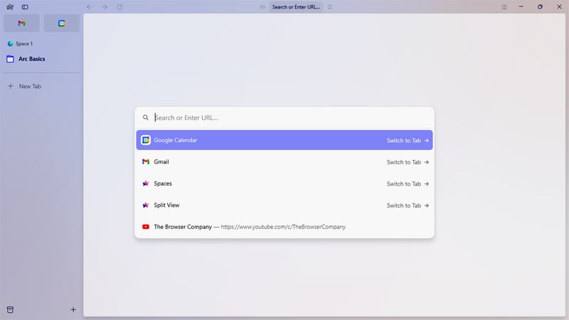 Arc - janela de URL e pesquisa