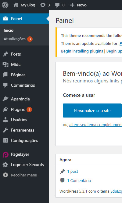 Atualização via painel do WordPress