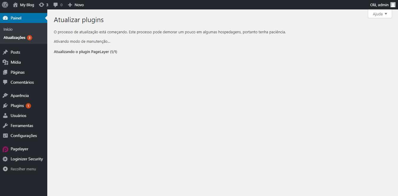 Processo de atualização do WordPress