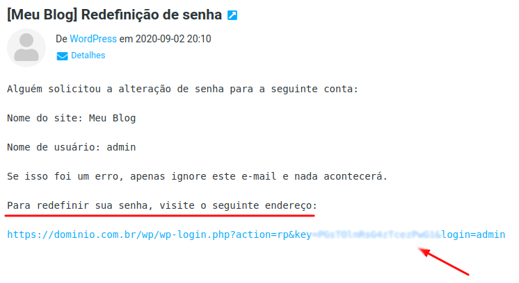 Redefinição de senha dá erro