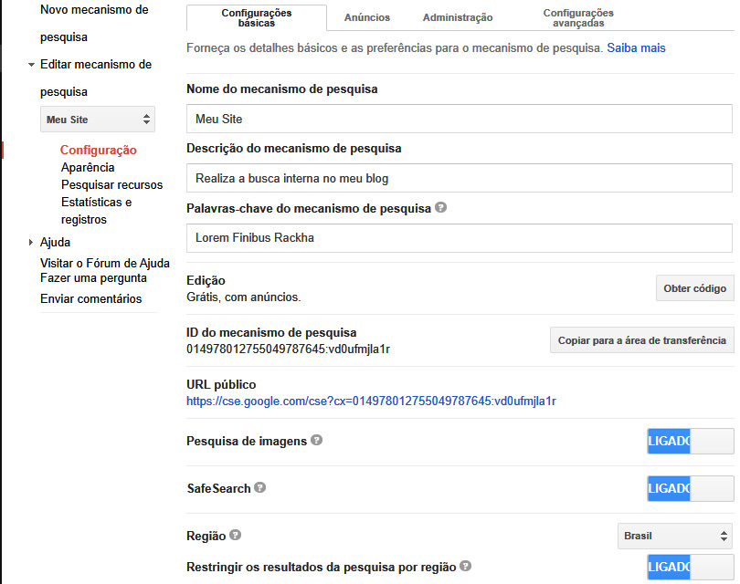 Configuração do Google CSE
