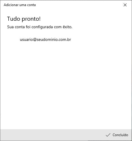 Êxito na configuração da conta de e-mail no Windows Email