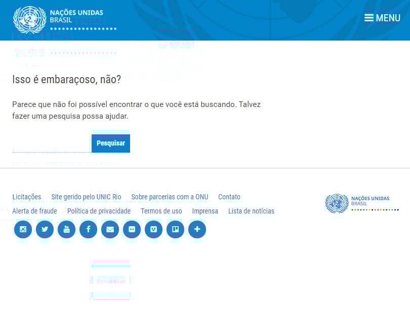 Página de erro 404 das Nações Unidas Brasil