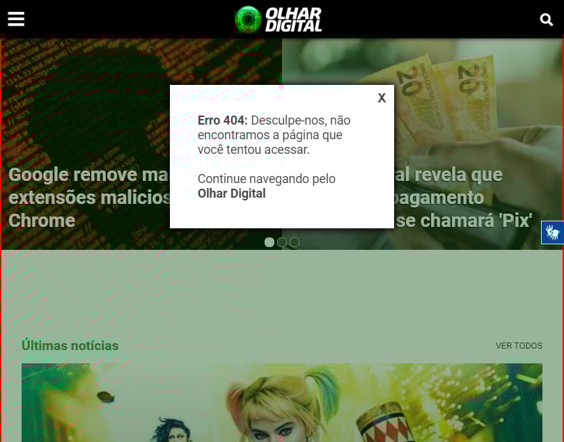 Página de erro 404 do Olhar Digital