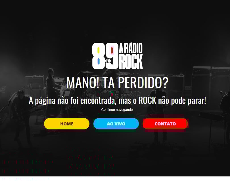 Página de erro 404 da Rádio Rock