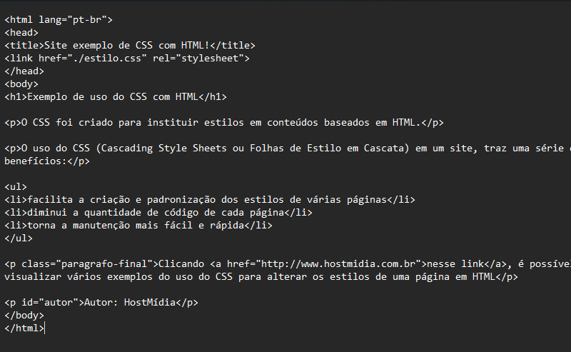 Exemplo de uso do CSS no HTML