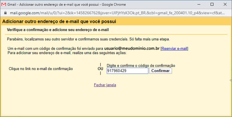 Gmail - Código de confirmação