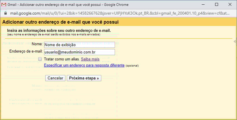 Gmail - Adicionar outro endereço SMTP
