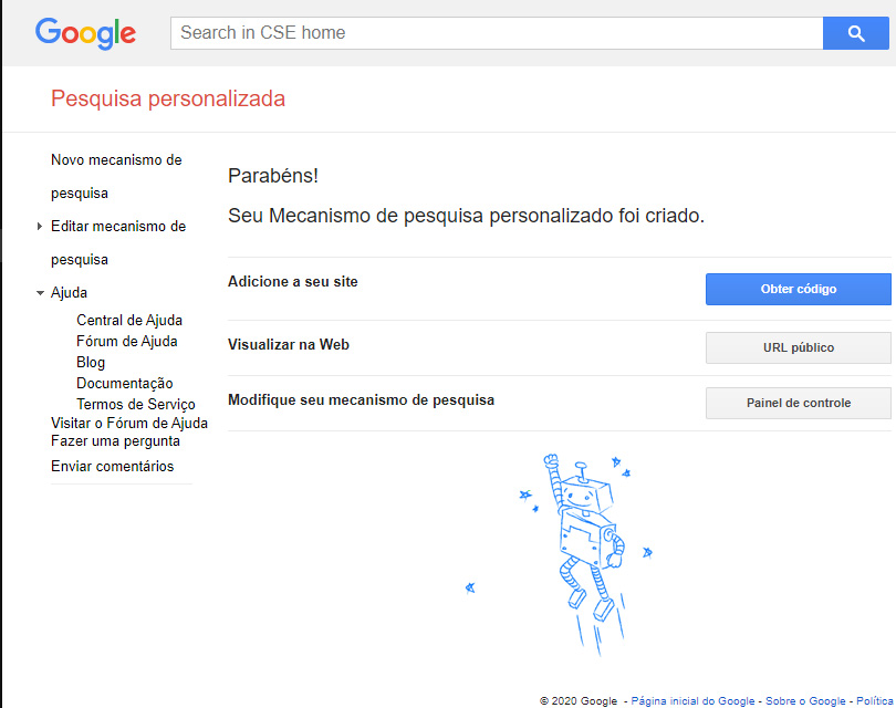 Criação do mecanismo de pesquisa personalizada