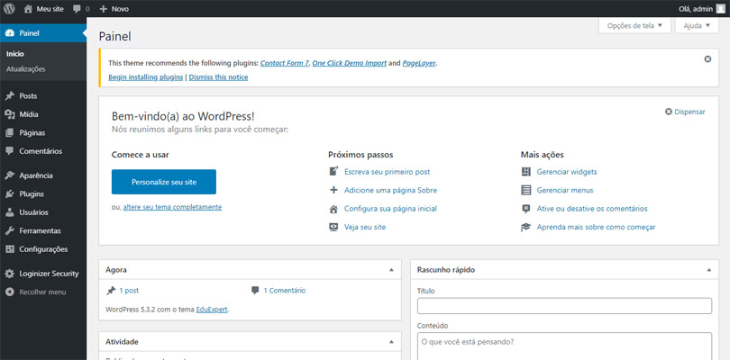 Painel administrativo do WordPress