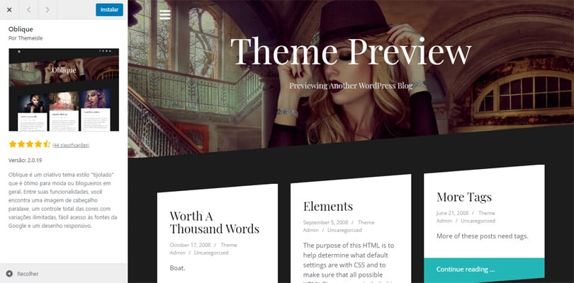 Pré-visualização do tema para WordPress