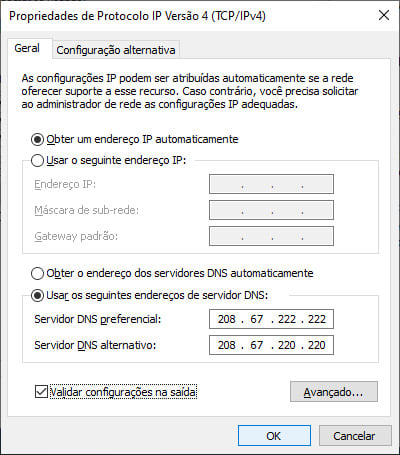 Propriedades de Protocolo IP Versão 4 (TCP/IPv4)