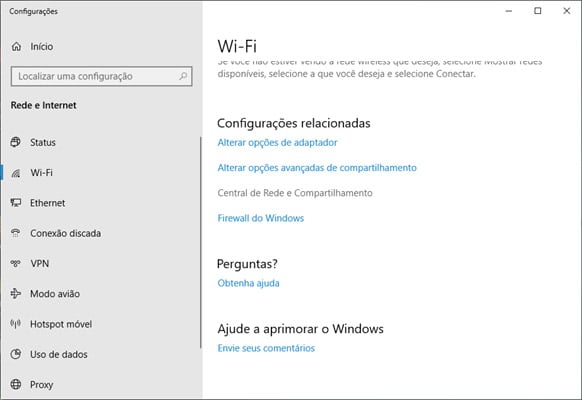 Configurações de Wi-Fi