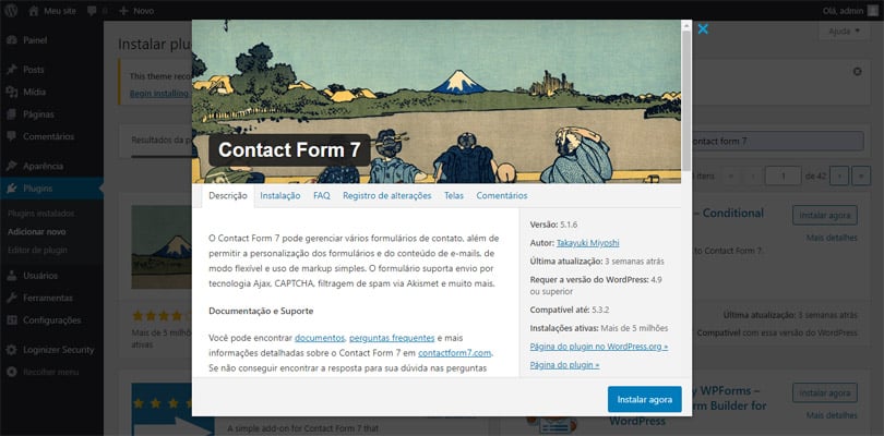 Seleção de novo plugin WordPress para instalação