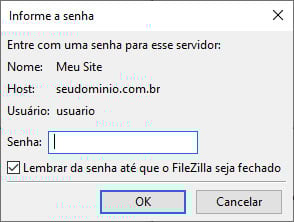 Informação de senha no Filezilla