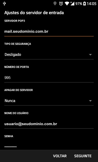 Servidor de e-mail POP3 Android