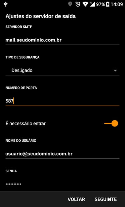 Servidor de e-mail SMTP Android