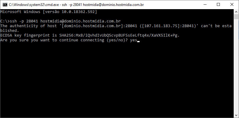 SSH através do prompt do Windows 10