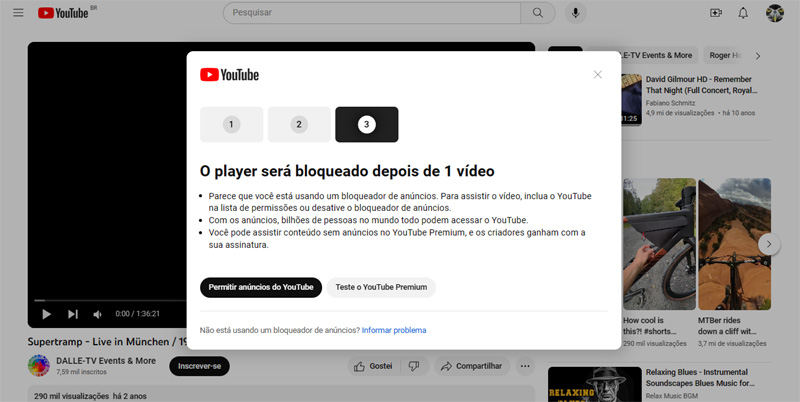 YouTube bloqueando Ad Blockers