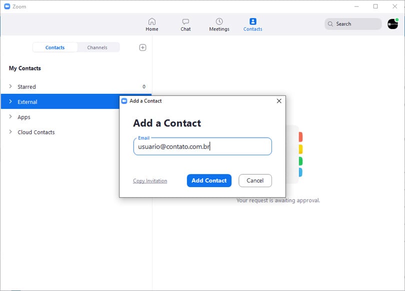 Adicionar contato Zoom