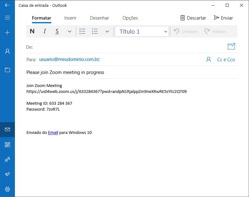 Zoom convite e-mail